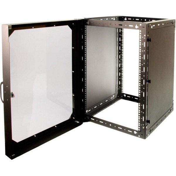 Rack Solutions Wall Mount Rack: 15U w/ Front Door; Black w/ Square Mounting Holes; 119-2763